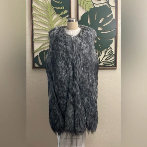 BCBGMAXAZRIA faux fur long vest NWOT